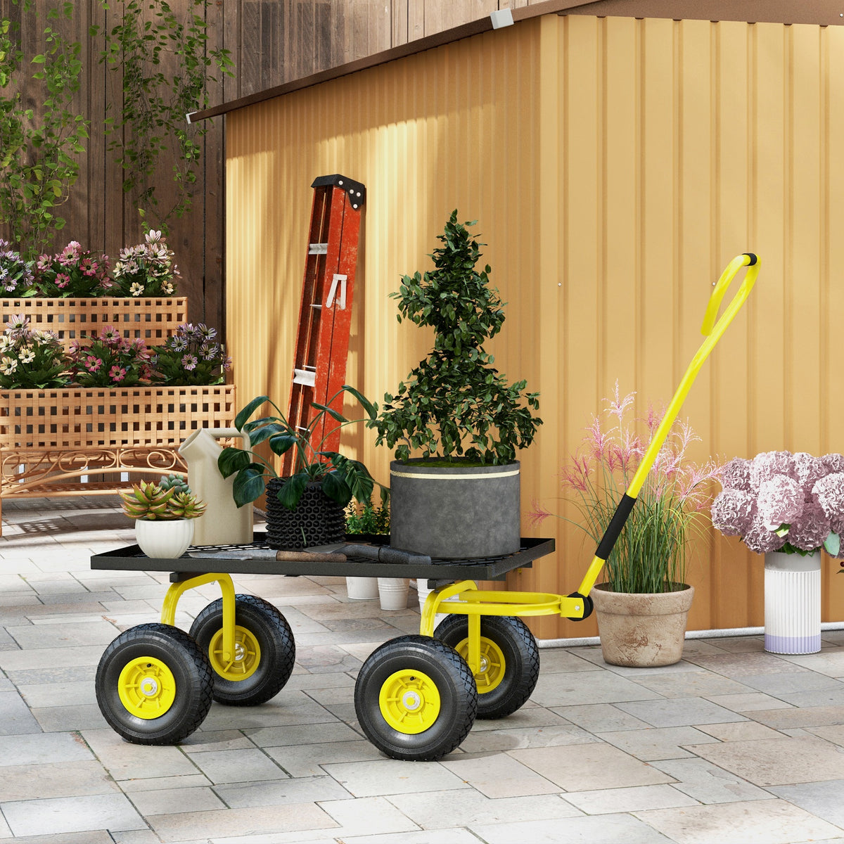 Heavy Duty Garden Wagon Cart with 10" Wheels, 330 lbs Capacity, for Garden, Beach, Lawn, Black