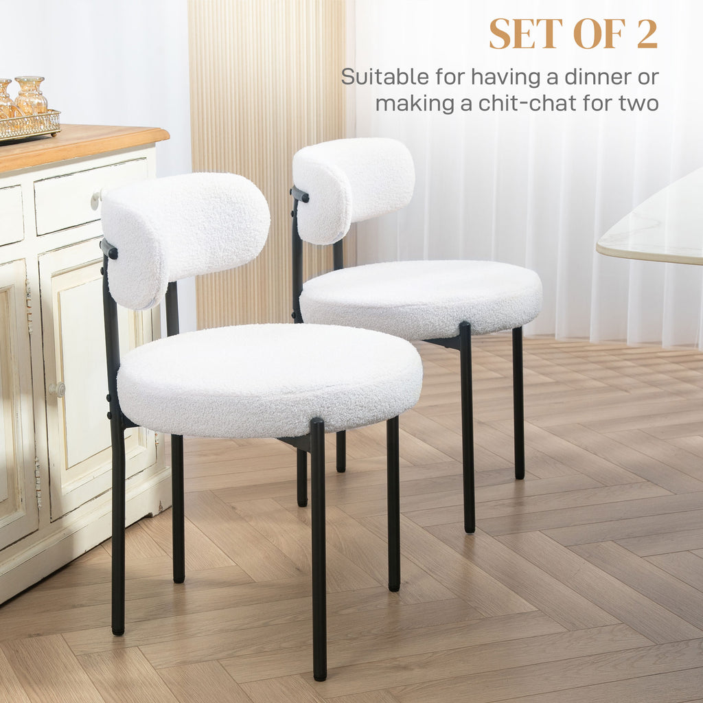 4 Pieces Kitchen Chairs, Modern Dining Chairs w/ Berber Fleece Upholstery and Steel Legs for Living Room, Cream White