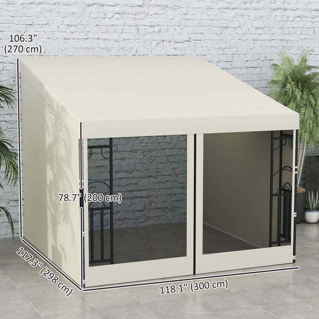 10' x 13' Wall Pergola, Outdoor Gazebo with 2 Curtains and 2 Nettings, UV Resistant, for Patio, Deck,  Beige