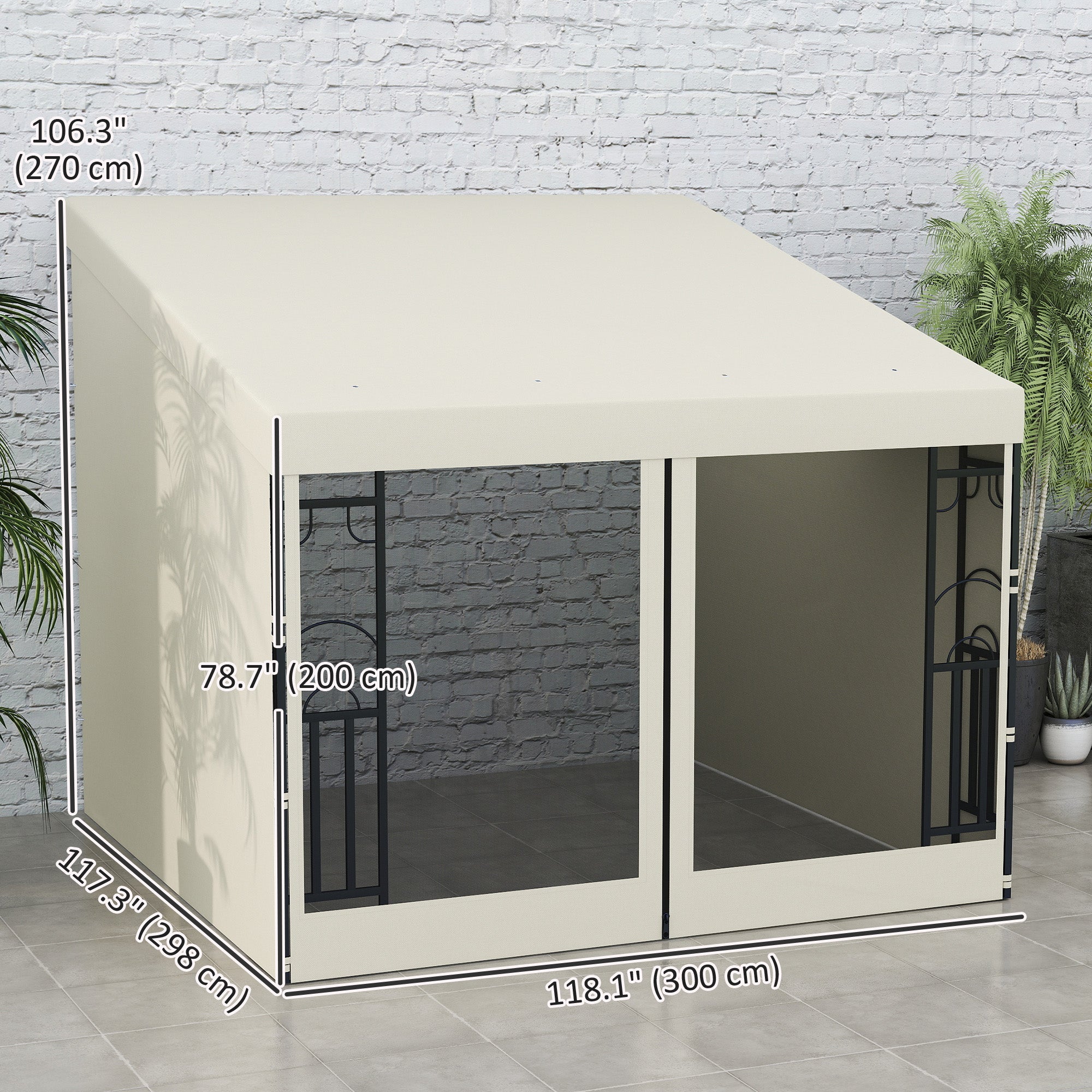 10' x 13' Wall Pergola, Outdoor Gazebo with 2 Curtains and 2 Nettings, UV Resistant, for Patio, Deck,  Beige