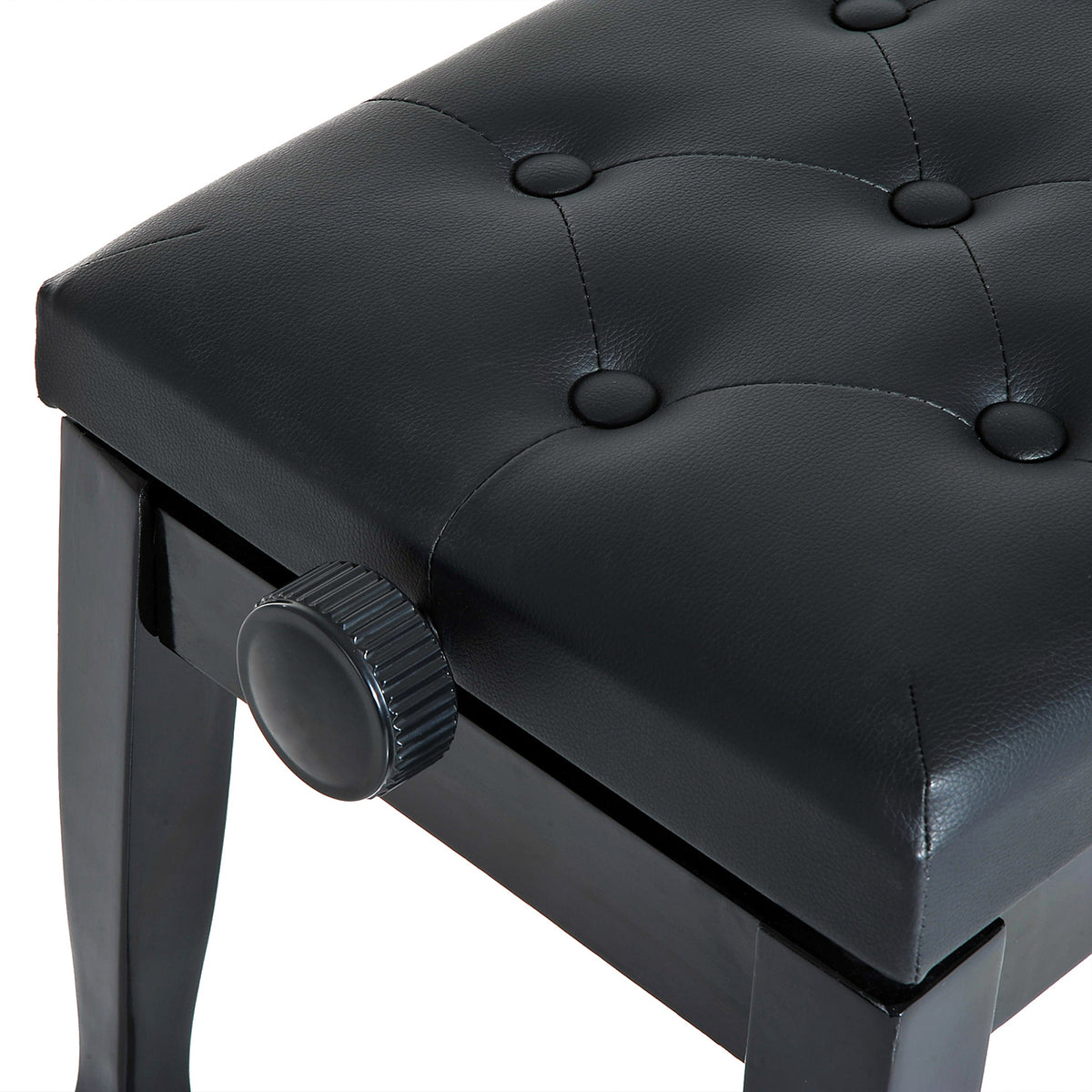 25" Adjustable Height Piano Bench with Padded Cushion, Keyboard Seat with Solid Wood Legs, Black