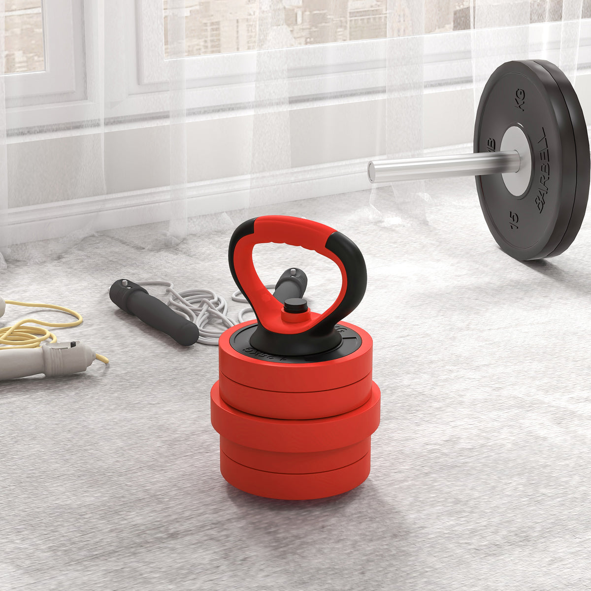 Soozier 66lbs 4-in-1 Adjustable Weight Dumbbell Set, Barbell, Kettlebell, Push Up Stand, Red