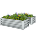 Galvanized Raised Garden Beds, Outdoor Planter Box, Set of 2, for Flowers, Herbs and Vegetables, Silver