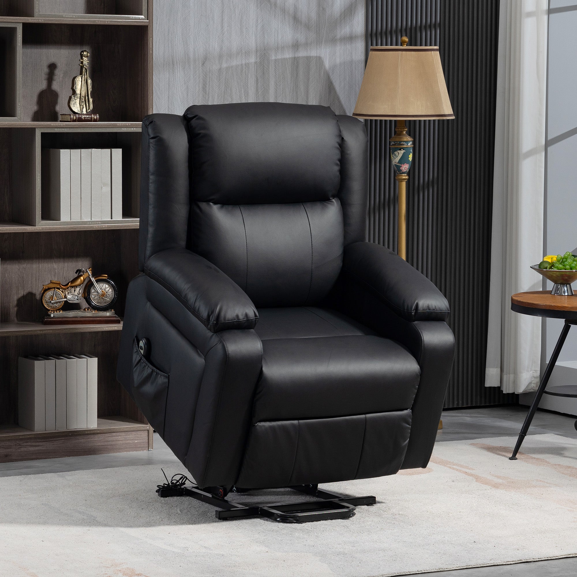 Lift Chair for Seniors, PU Leather Upholstered Electric Recliner Chair with Remote, Side Pockets, Quick Assembly, Grey