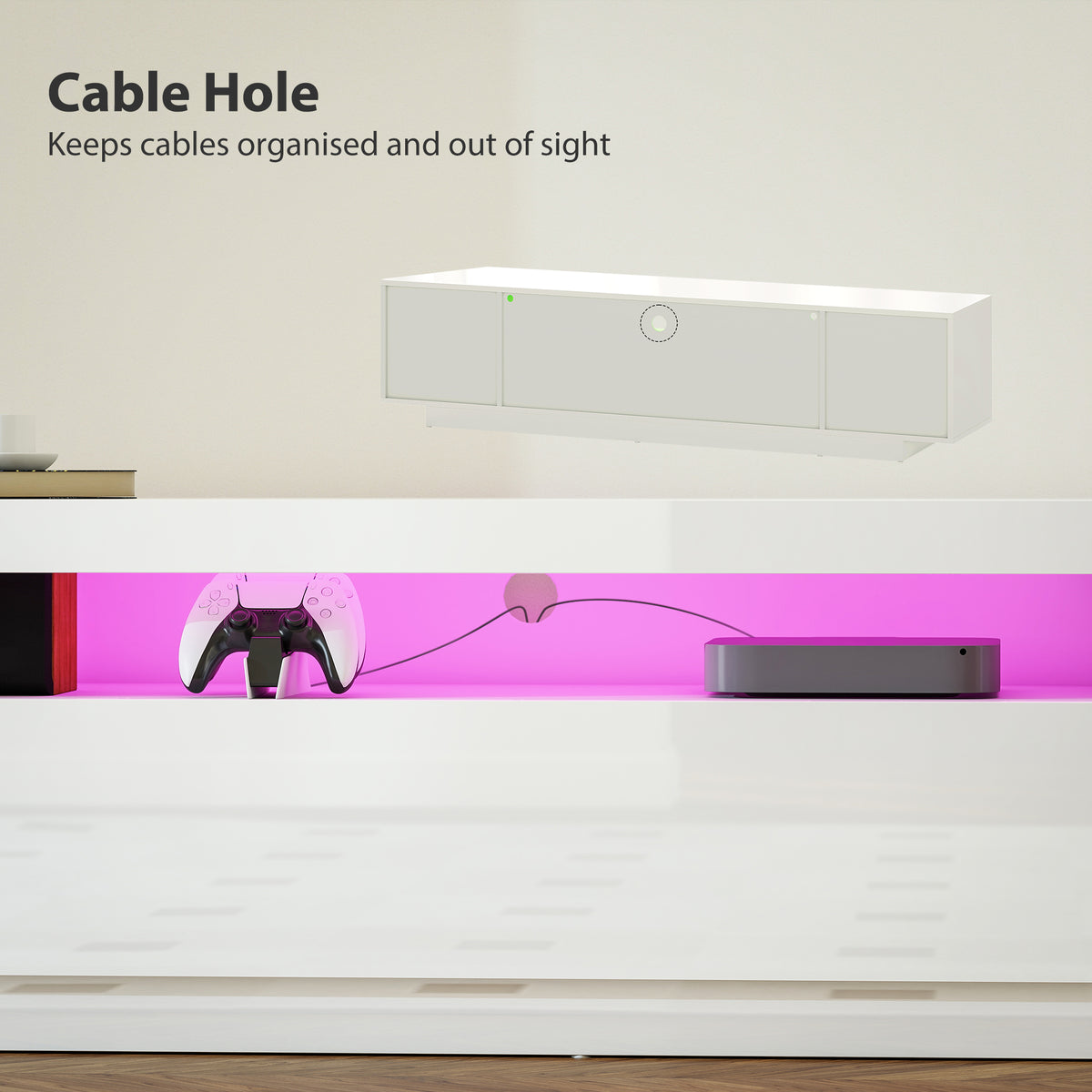 ማዕከል መዘናግዒ ምስ RGB LED መብራህቲ፣ መቐመጢ ቲቪ ን65-85 ኢንች ቲቪ፣ ዘመናዊ ጣውላ ቲቪ ንክፍሊ መዕረፊ፣ ልዑል ብርሃን ጻዕዳ