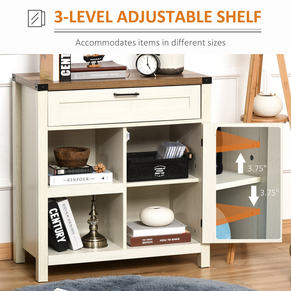 Rustic Barn Door Storage Cabinet Modern Farmhouse Buffet Sideboard for Kitchen and Dining Room White