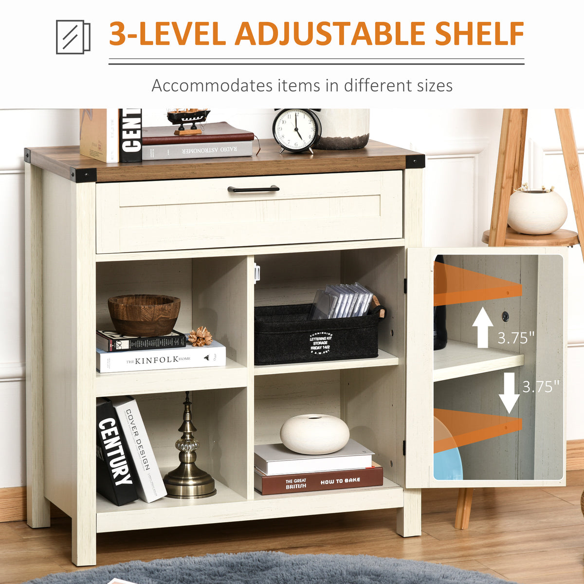 Rustic Barn Door Storage Cabinet Modern Farmhouse Buffet Sideboard for Kitchen and Dining Room White