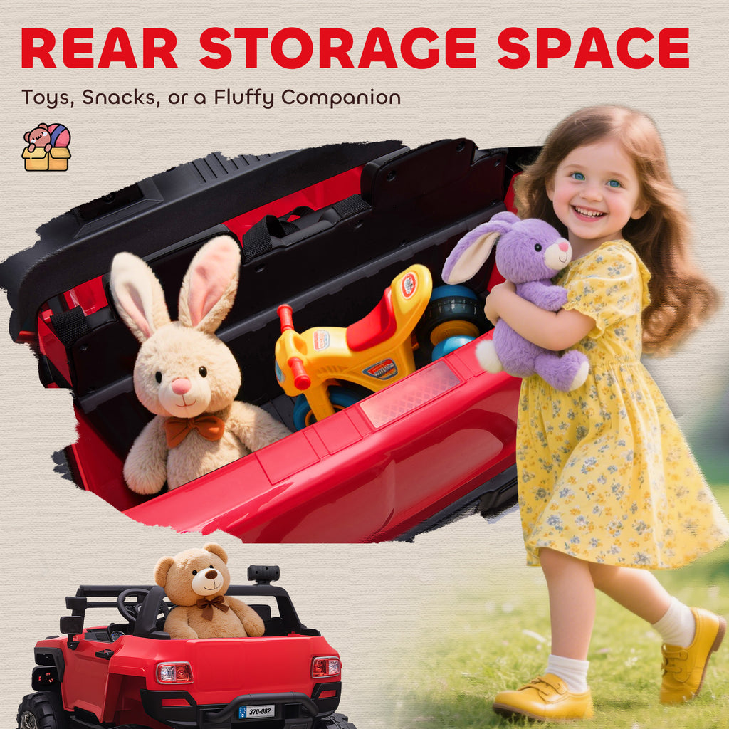 Aosom 2-Seater Ride on Truck, 12V 7AH Big Battery Powered Police Car for Kids with Remote Control, 4 Shock Absorbers, Soft Start, MP3, LED Lights, Big Wheels, Storage, Red