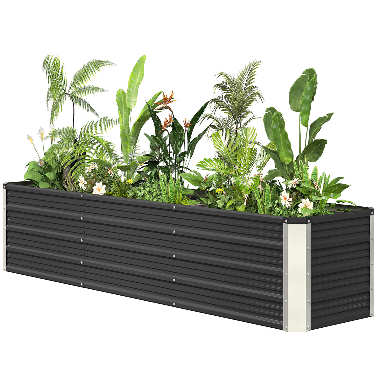 سرير حديقة مرتفع مجلفن 6' × 1.5' × 1.3'، صندوق زراعة معدني كبير مرتفع مع قفازات تثبيت للفناء الخلفي والباحات لزراعة الخضروات والأعشاب والزهور، رمادي داكن