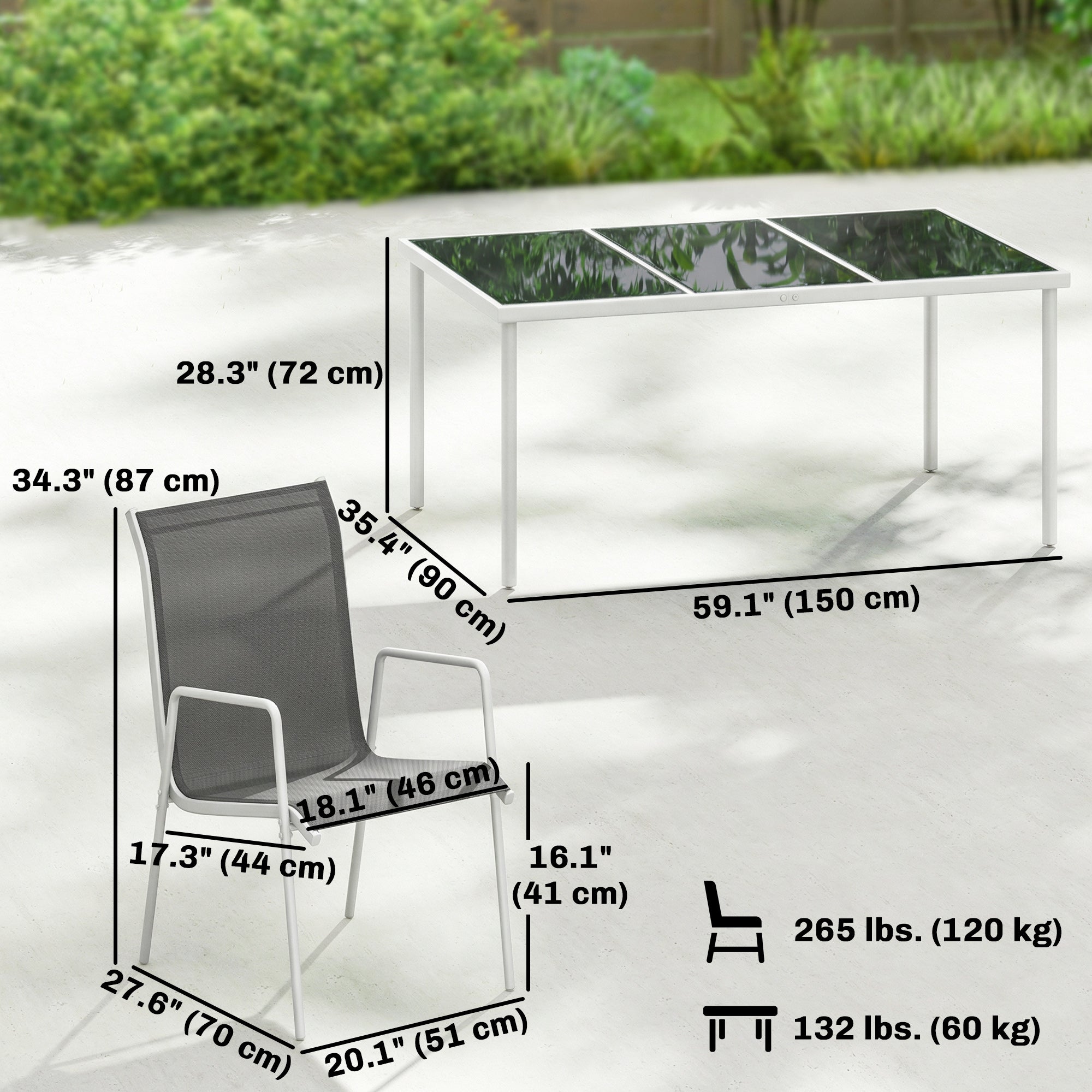7 Piece Garden Dining Set, Garden Furniture Set with Rectangle Table and 6 Stackable Chairs