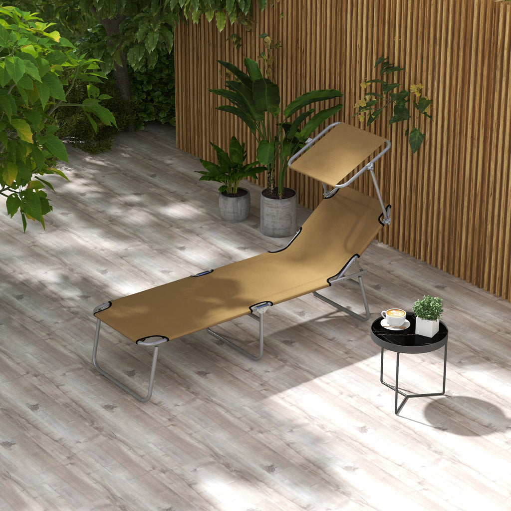 2Pcs Outdoor Lounge Chair, Adjustable Folding Chaise Lounge with Sun Shade for Beach, Camping, Hiking, Grey