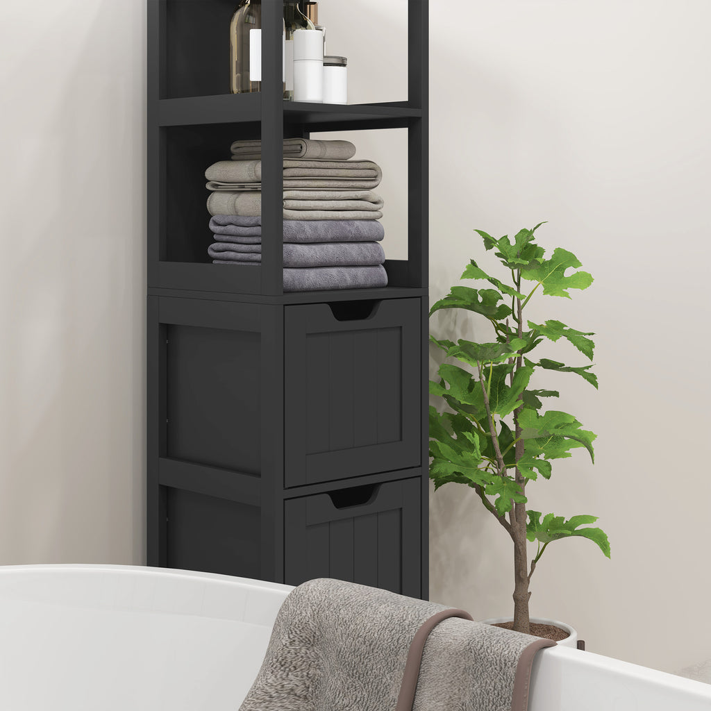 Narrow Bathroom Cabinet with 3 Drawers and 2 Tier Shelf, Tall Cupboard Freestanding Linen Tower, White