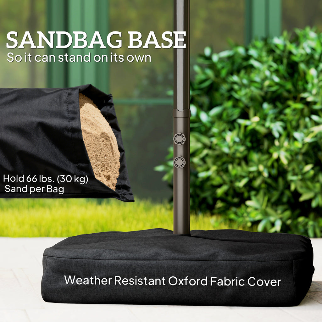 15' Outdoor Patio Umbrella with Twin Canopy Sunshade Steel Table Umbrella w/ Lift Crank, Cross Base, Sandbag, Khaki