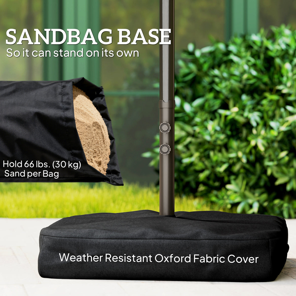 15' Outdoor Patio Umbrella with Twin Canopy Sunshade Steel Table Umbrella w/ Lift Crank, Cross Base, Sandbag, Khaki