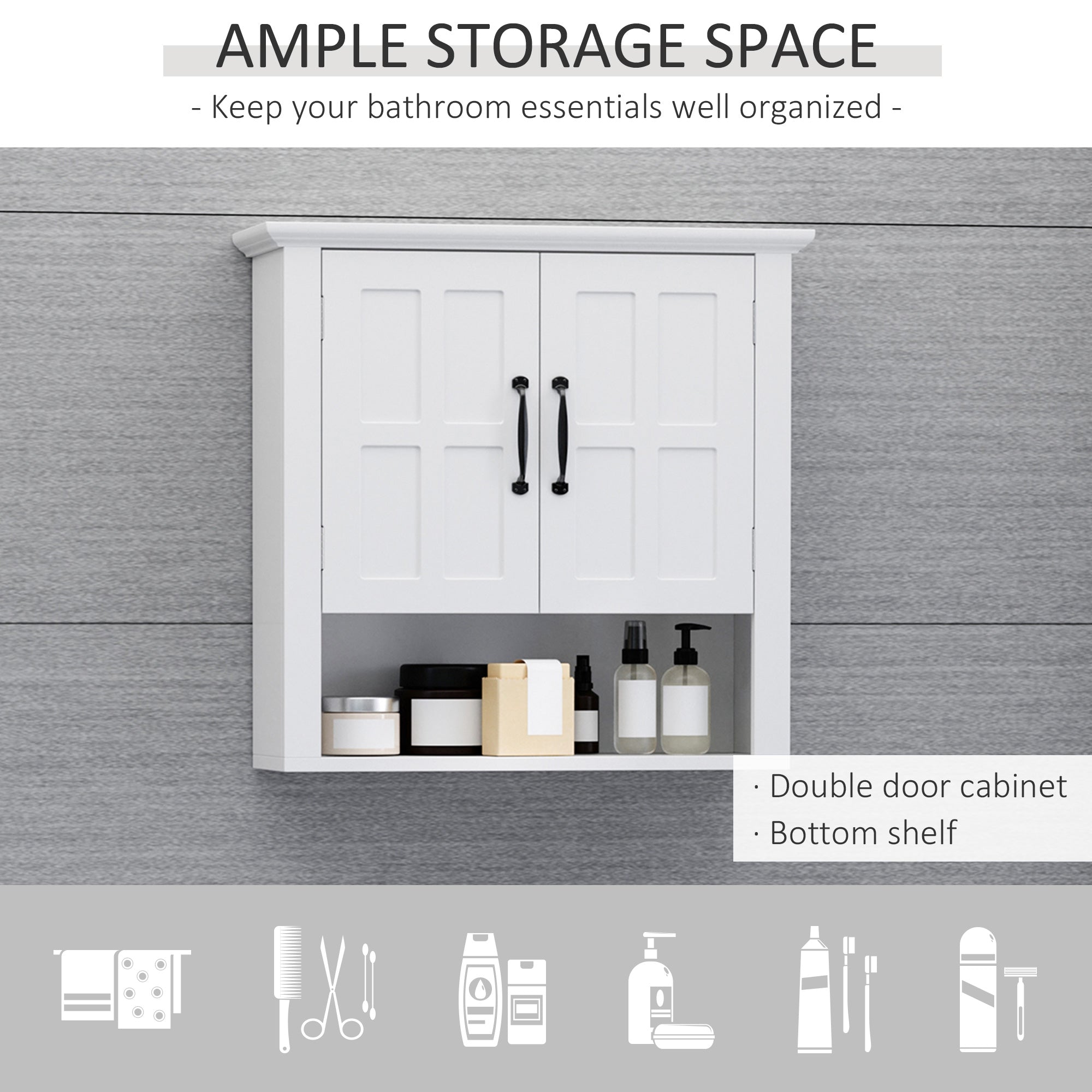 Wall Mount Bathroom Cabinet, Storage Organizer Kitchen Cupboard with 2 Doors and Adjustable Shelf White