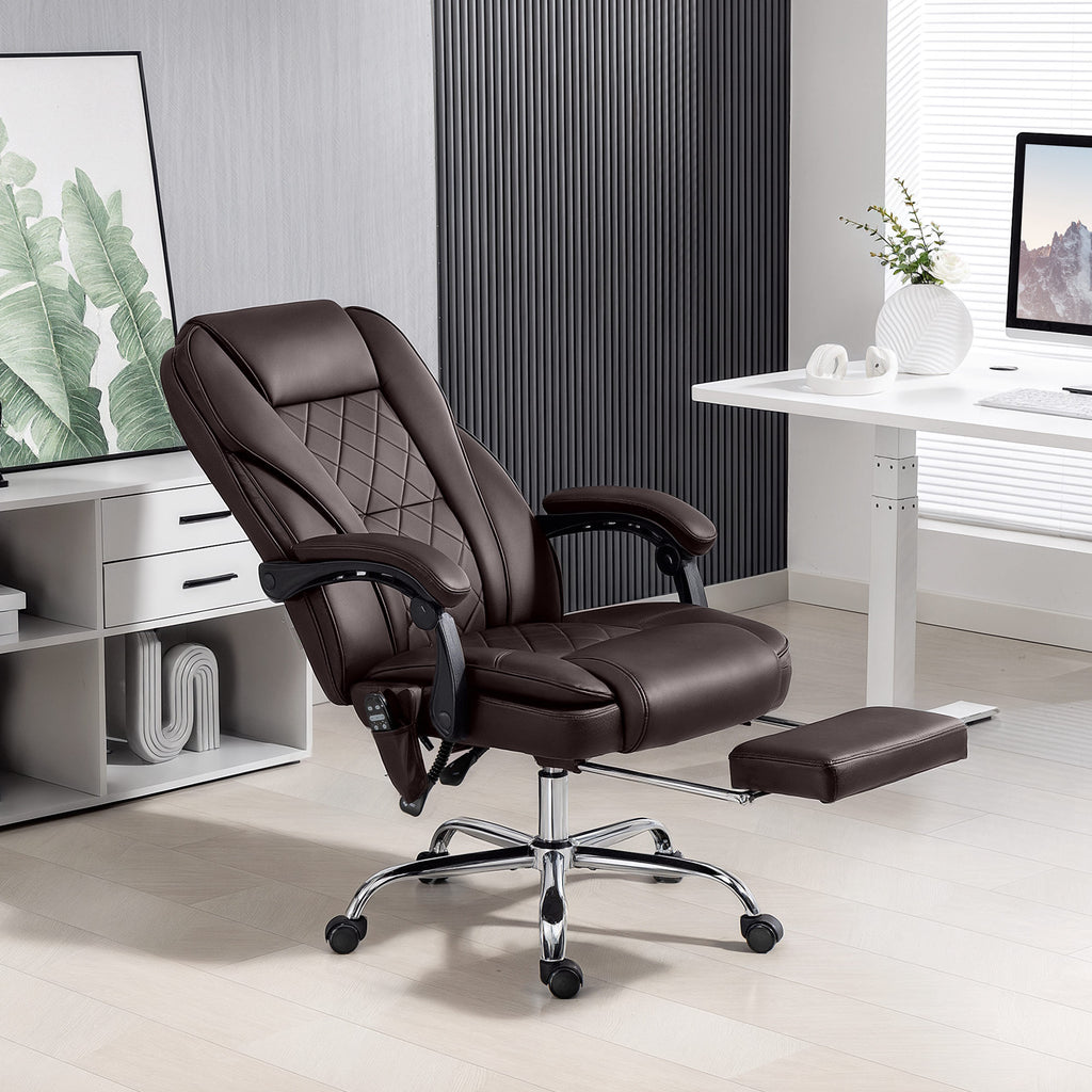 Massage Office Chair, Reclining Computer Chair with Adjustable Height and Footrest, Dark Grey