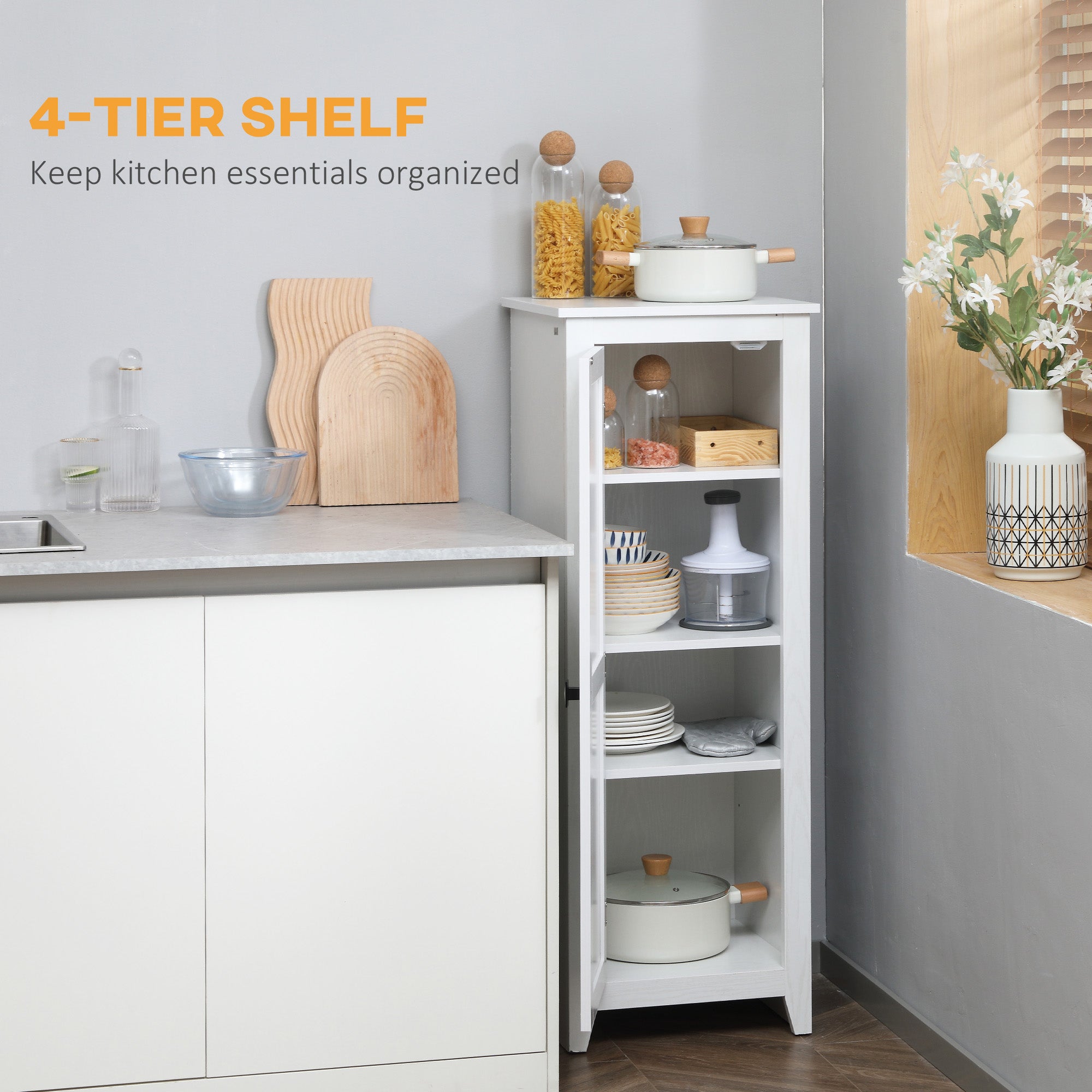 48" Farmhouse Kitchen Pantry Storage Cabinet with Barn Door, Kitchen Pantry Cabinet with Adjustable Shelves, White