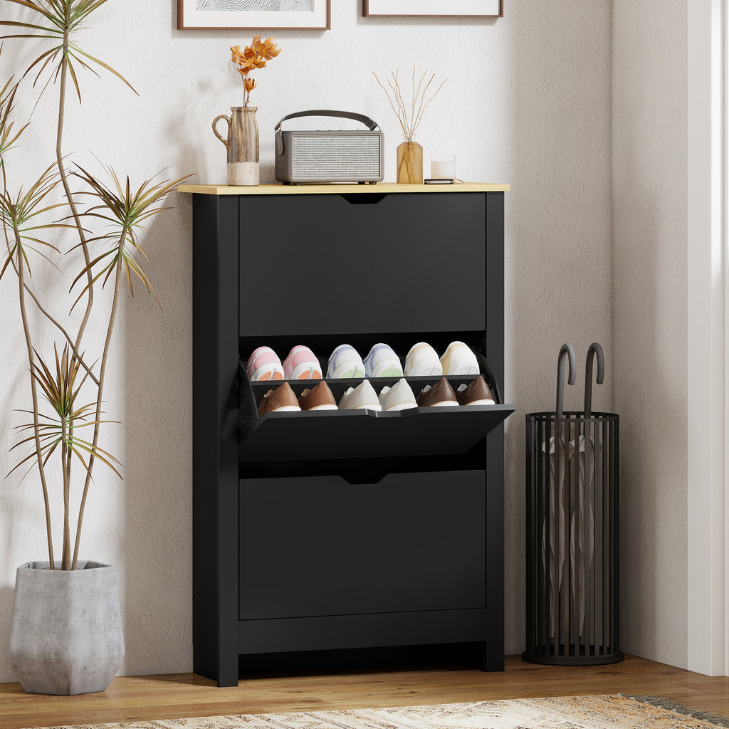 Shoe Storage Cabinet with 2 Flip Drawers and Adjustable Shelves for 6-12 Pairs of Shoes, White