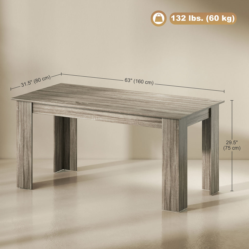 47" Kitchen Table for 4-6 People, Dining Table with Wood Effect for Dining Room, Oak