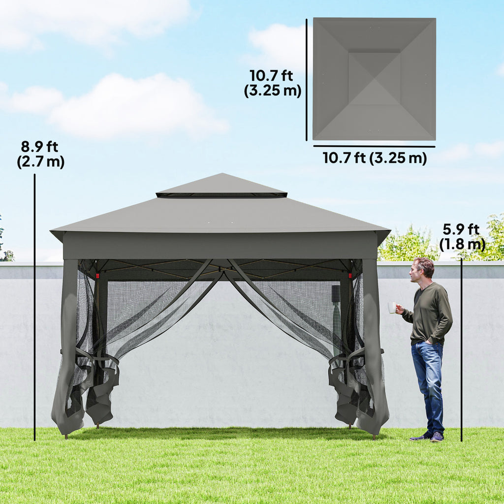 11' x 11' Pop Up Canopy 2-Tier Soft Top Shelter Event Tent w/ Netting Carry Bag for Patio Backyard Garden, Dark Grey