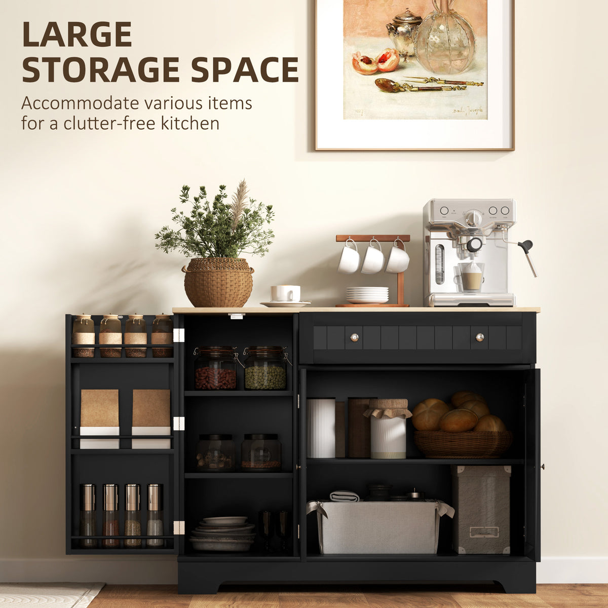 Modern Sideboard Cabinet, 41" Kitchen Buffet Cabinet with Drawer, Adjustable Shelf, 3 Doors for Dining Room, Grey