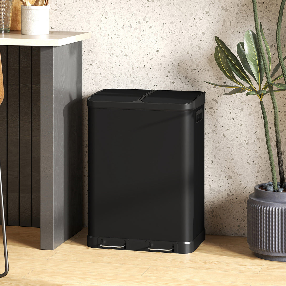 Kitchen Garbage Bin, 2 x 7.9 Gal (2 x 30 L) Trash Can, Soft-Close Garbage Can with Removable Inner Buckets, White