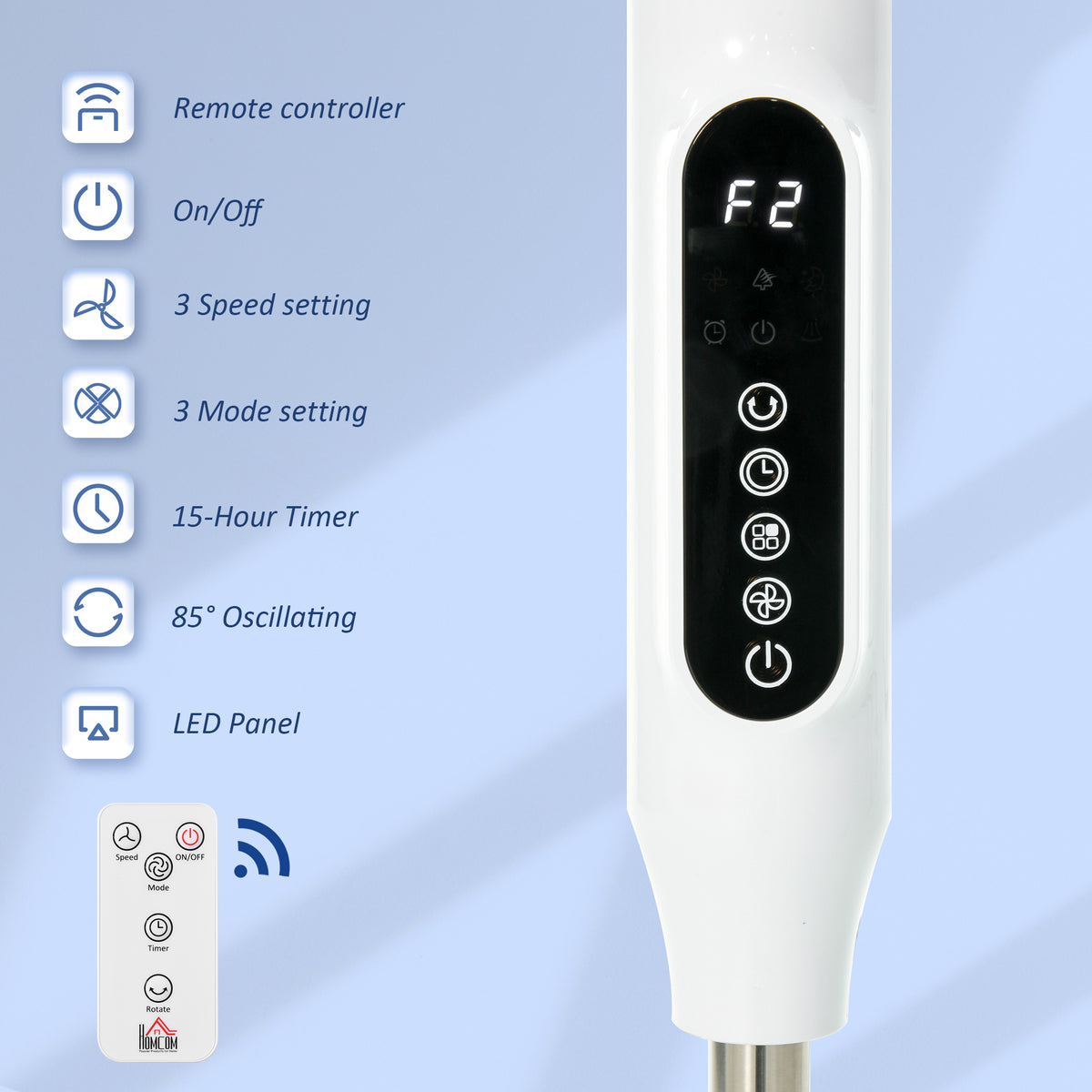 Standing Floor Fan with Remote Control, Stand Up Cooling Fan, Tall Pedestal Electric Fan for Home Bedroom, White