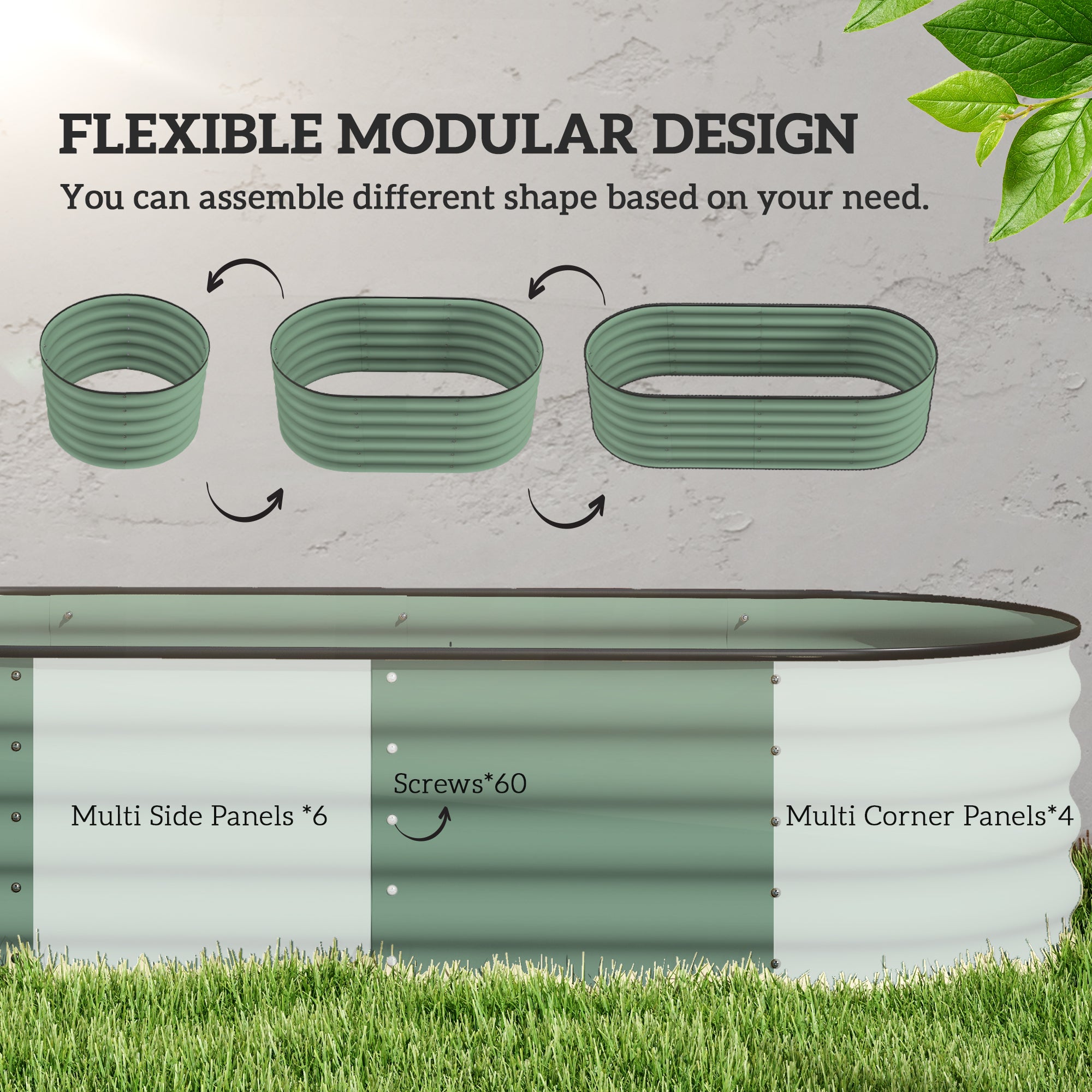 6.5 x 2 x 1.5 FT Galvanized Steel Raised Garden Bed, Metal Garden Bed Planter Box with Safety Edging, Green