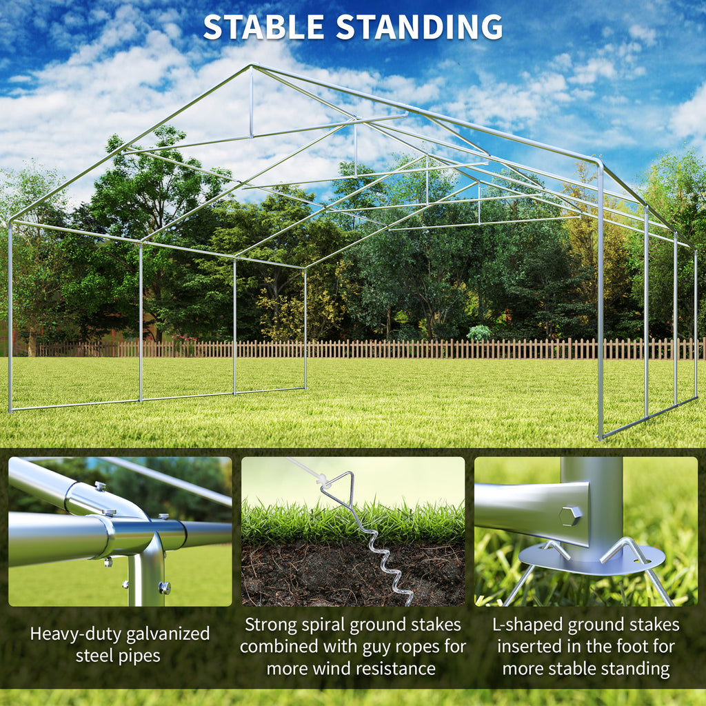 20' x 20' Heavy-duty Large Wedding Tent, Outdoor Carport Garage Party Tent, Patio Gazebo Canopy with Sidewall, Grey