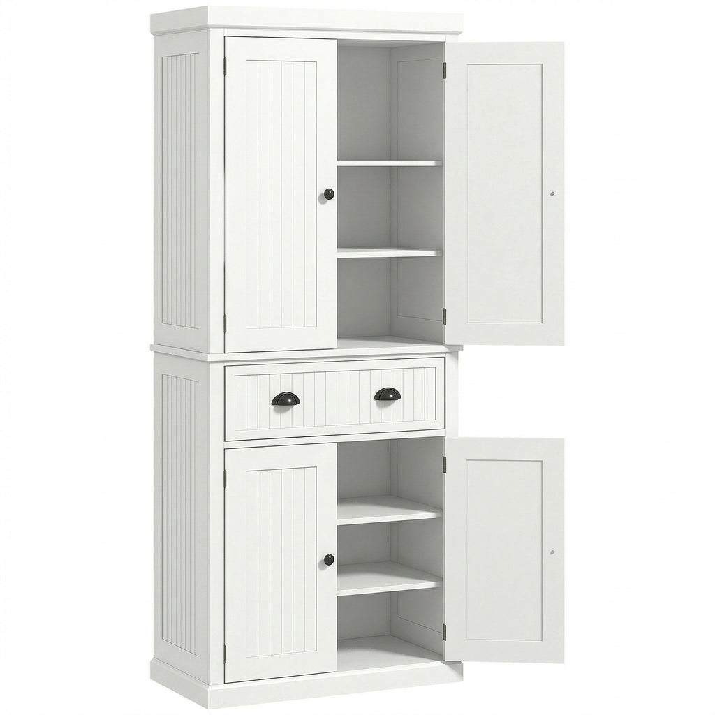 72" Kitchen Pantry, Freestanding Storage Cabinet with Drawer, Doors, Cream White