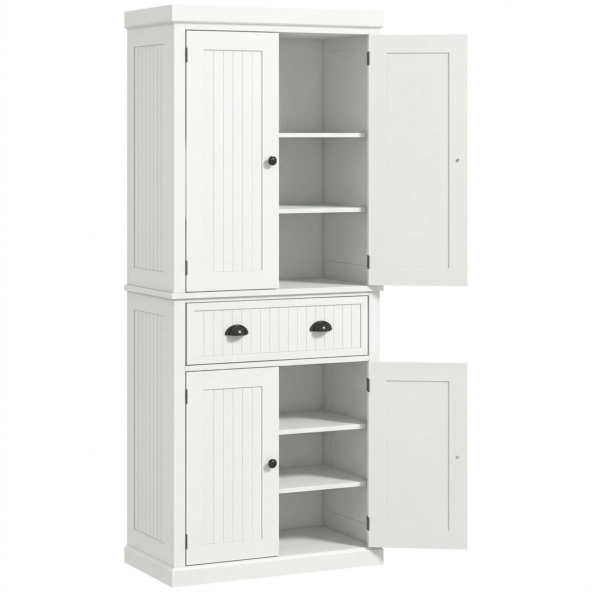 72" Kitchen Pantry, Freestanding Storage Cabinet with Drawer, Doors, Cream White