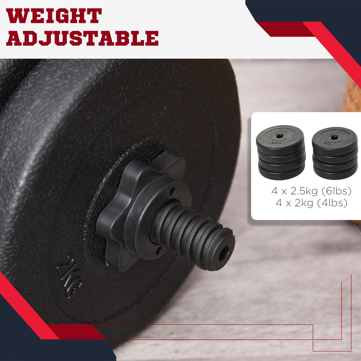 Soozier Adjustable 2 x 22lbs Weight Dumbbell Set for Weight Fitness Training Exercise Fitness Home Gym Equipment, Black (Pair)