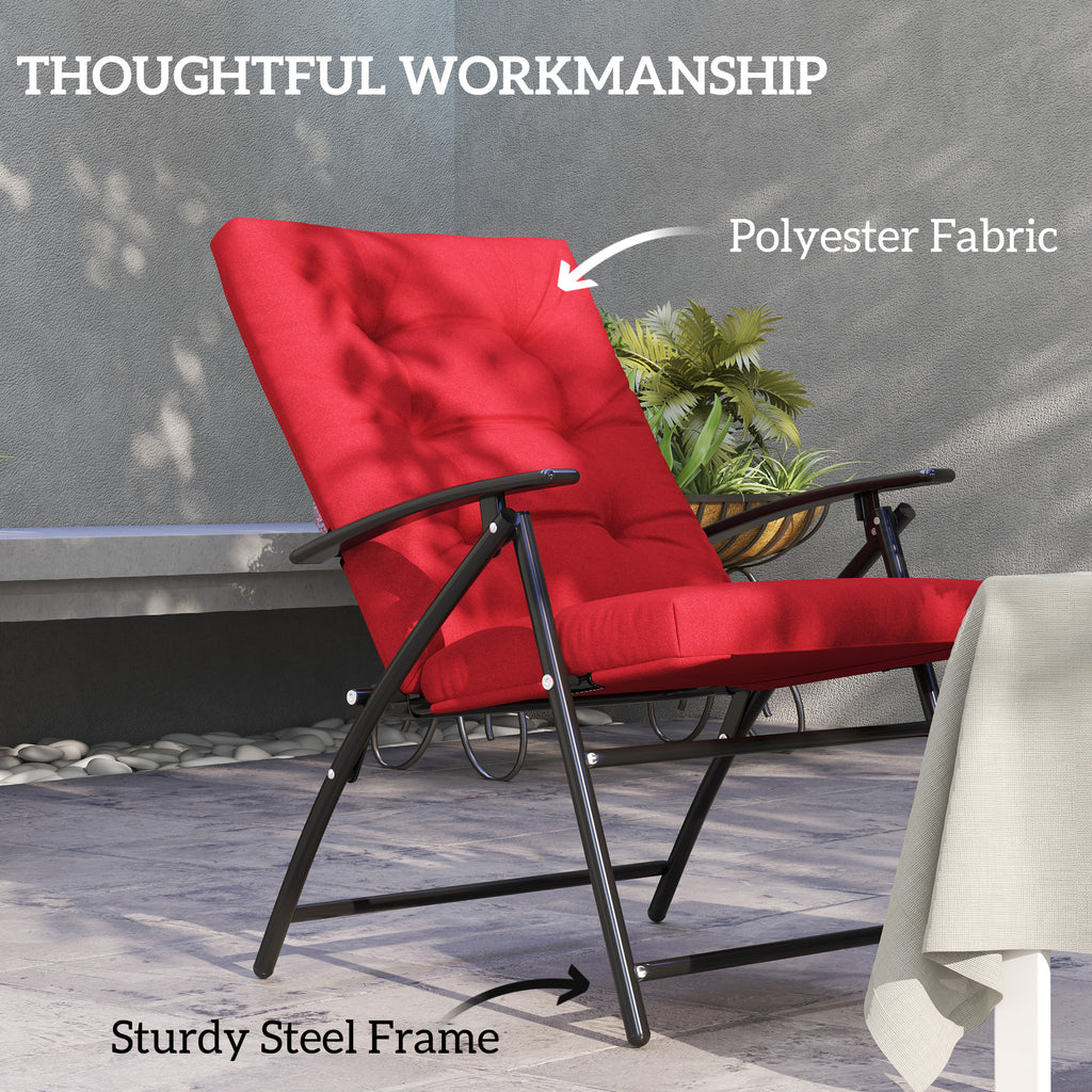 Foldable Lounge Chair, Fabric Upholstered Recliner, Outdoor Lounger with Armrest, Metal Frame for Backyard, Blue
