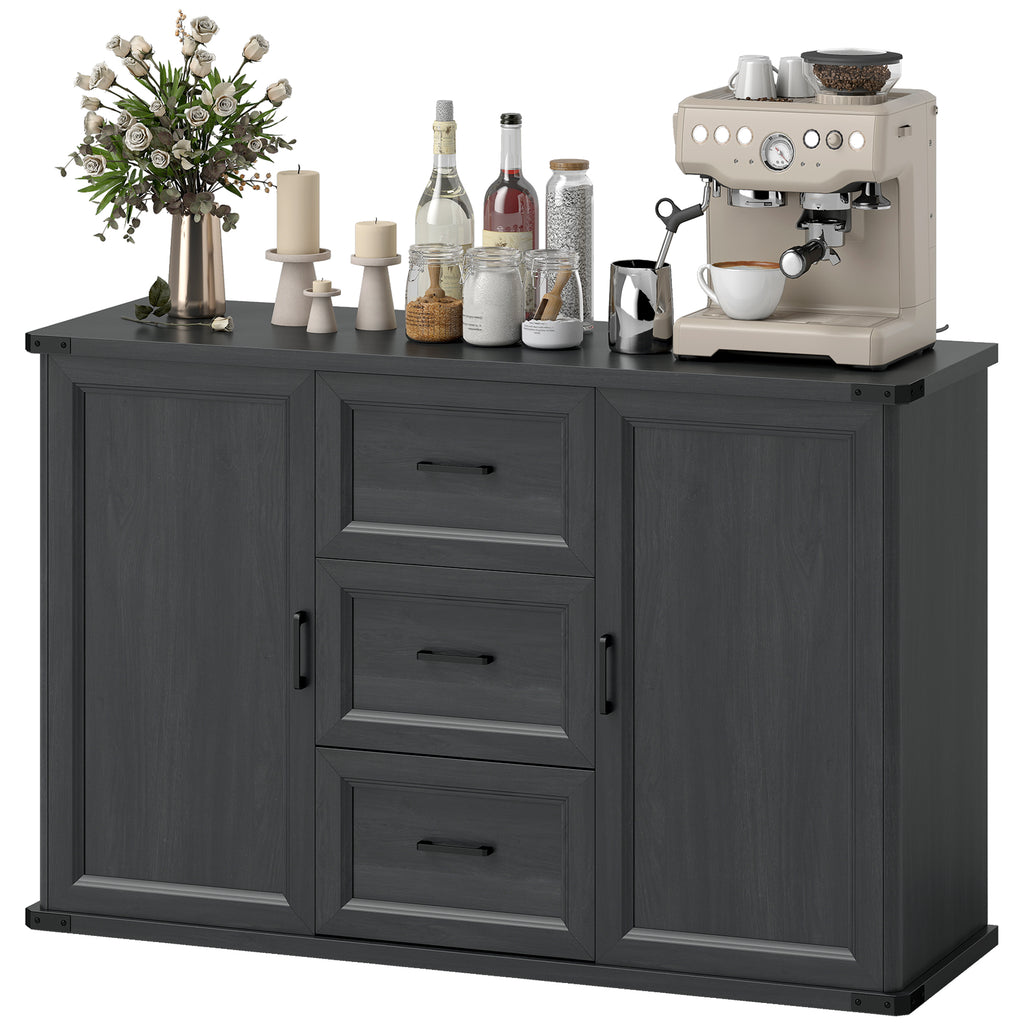 Sideboard with 3 Drawers and 2 Doors, 47" Buffet Cabinet with Adjustable Shelves for Kitchen, Black Wood Grain