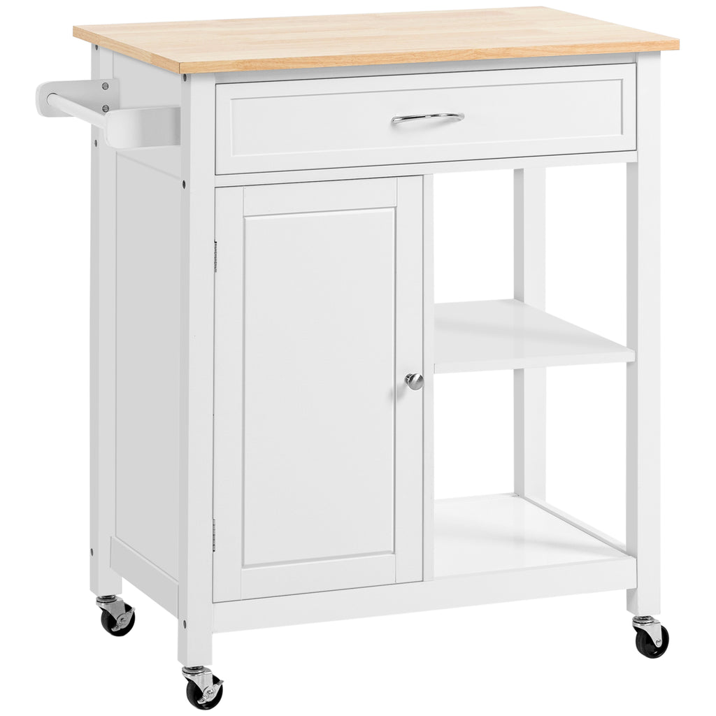 Rolling Kitchen Cart with Wood Top and Drawer, Kitchen Island on Wheels for Dining Room, Grey