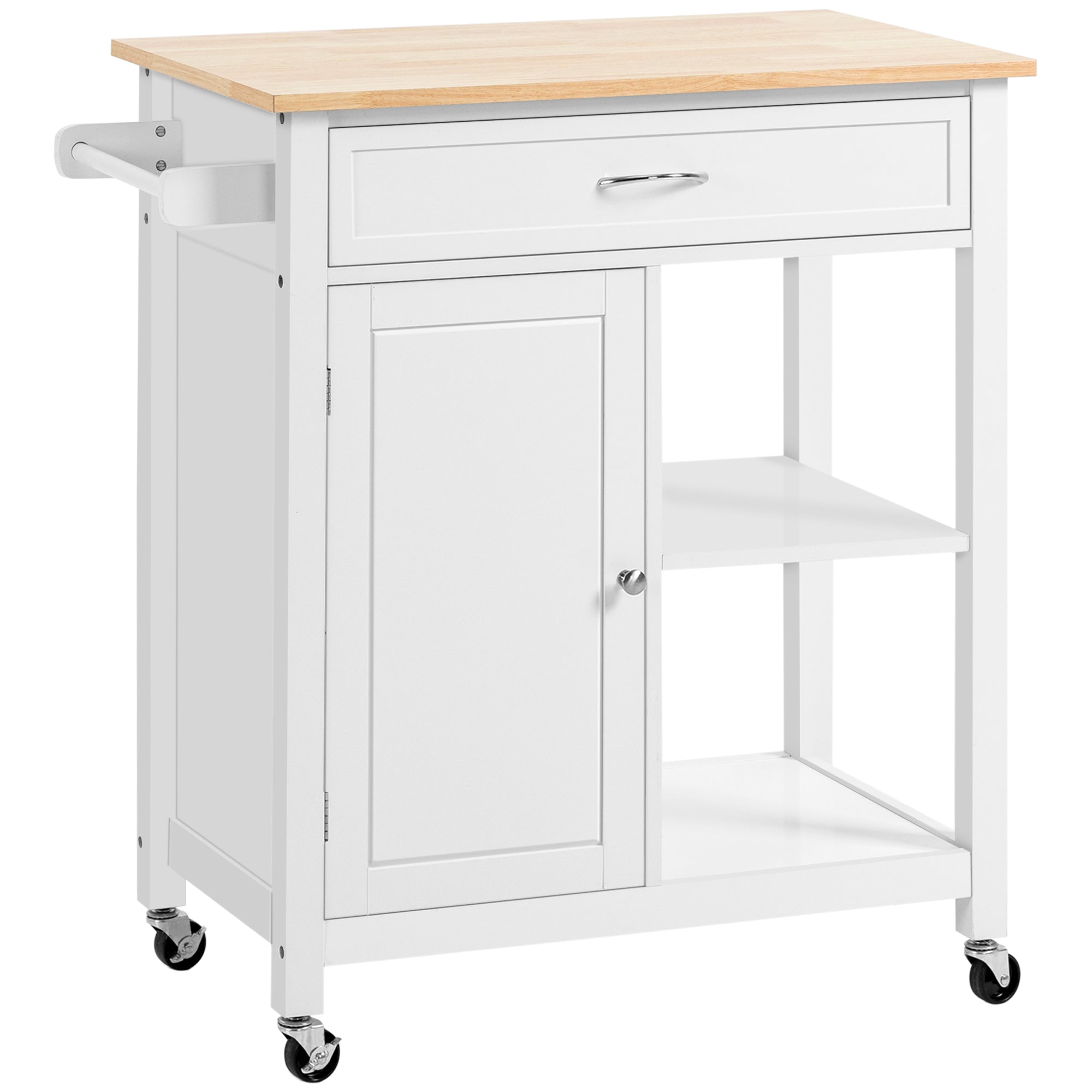 Rolling Kitchen Cart with Wood Top and Drawer, Kitchen Island on Wheels for Dining Room, Grey
