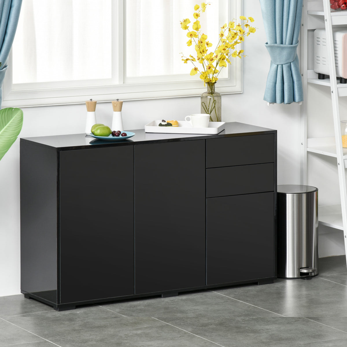 Kitchen Sideboard Storage Cabinet, Modern Coffee Bar with Push-Open Design and 2 Drawers for Living Room, Black