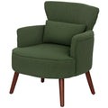 Modern Accent Chair, Upholstered Armchair with Solid Wood Legs and Lumbar Pillow for Living Room, Green