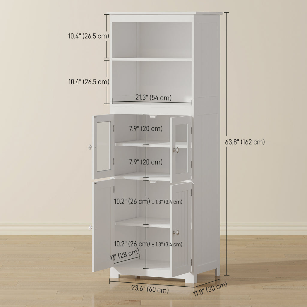 63" Small Buffet with Hutch, 4-Door Kitchen Pantry, Freestanding Storage Cabinet with Adjustable Shelf for Dining Room, Living Room, White