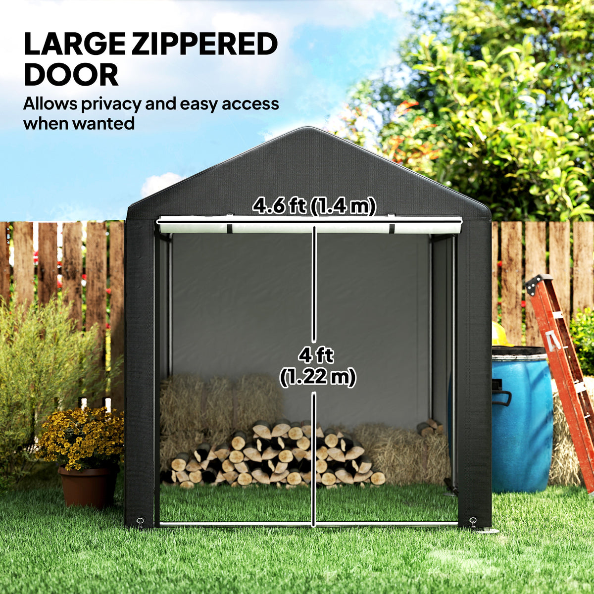 Portable Bicycle Shed with Galvanised Steel Frame and Large Door, Waterproof Outdoor Shed for Garden Tools, Black