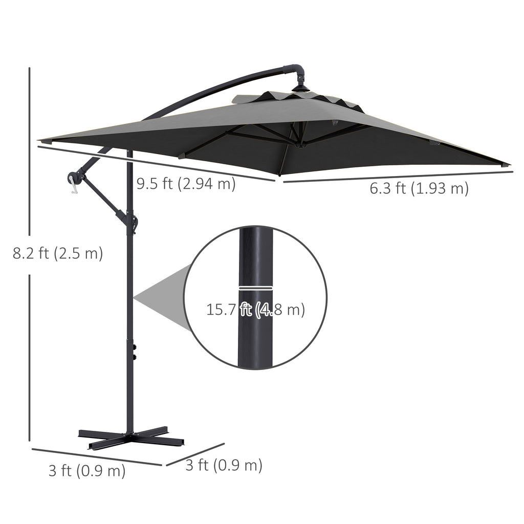 3(m) patio offset umbrella, with Cross Base - Dark Grey