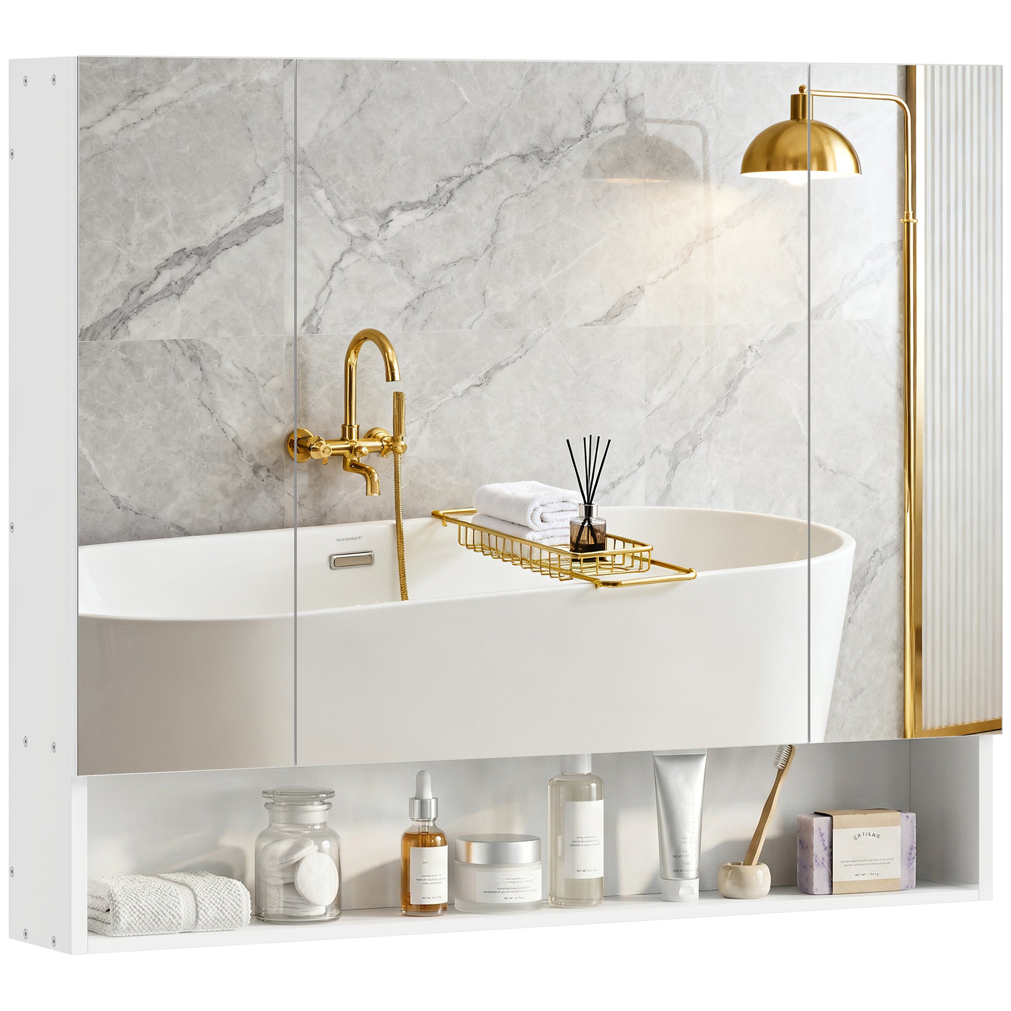 Wall Mounted Bathroom Medicine Cabinet with Mirror and Adjustable Shelves, Grey