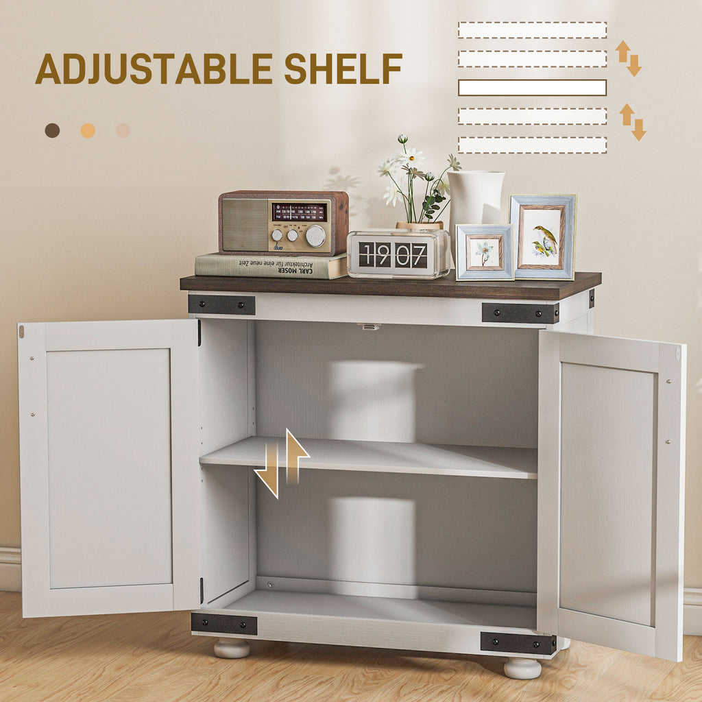 Sideboard Buffet, Kitchen Storage Cabinet with Barn Door and Adjustable Shelves, White and Brown