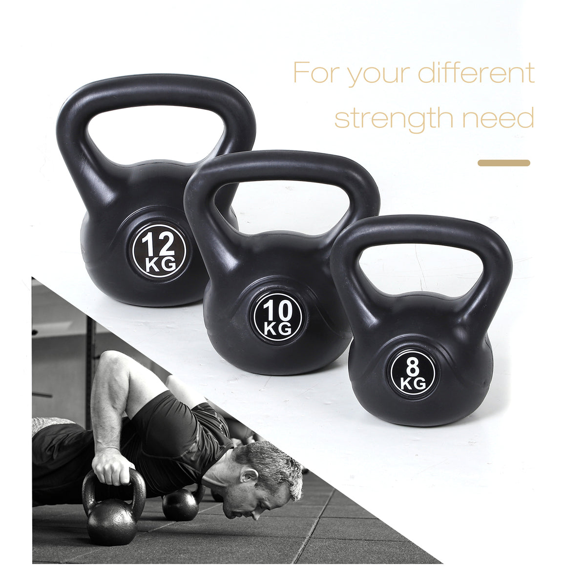 Soozier 22lb Fitness Kettlebell, Plastic Exercise Weight, Weightlifting Tools with Sand, Handle, Noise Reduction for Home, Gym