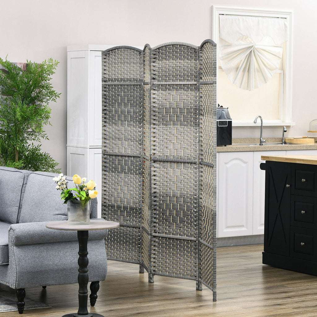 6 Ft Tall Folding Room Divider, 3 Panel Portable Privacy Screen, Hand-Woven Partition Wall Divider, Mixed Grey