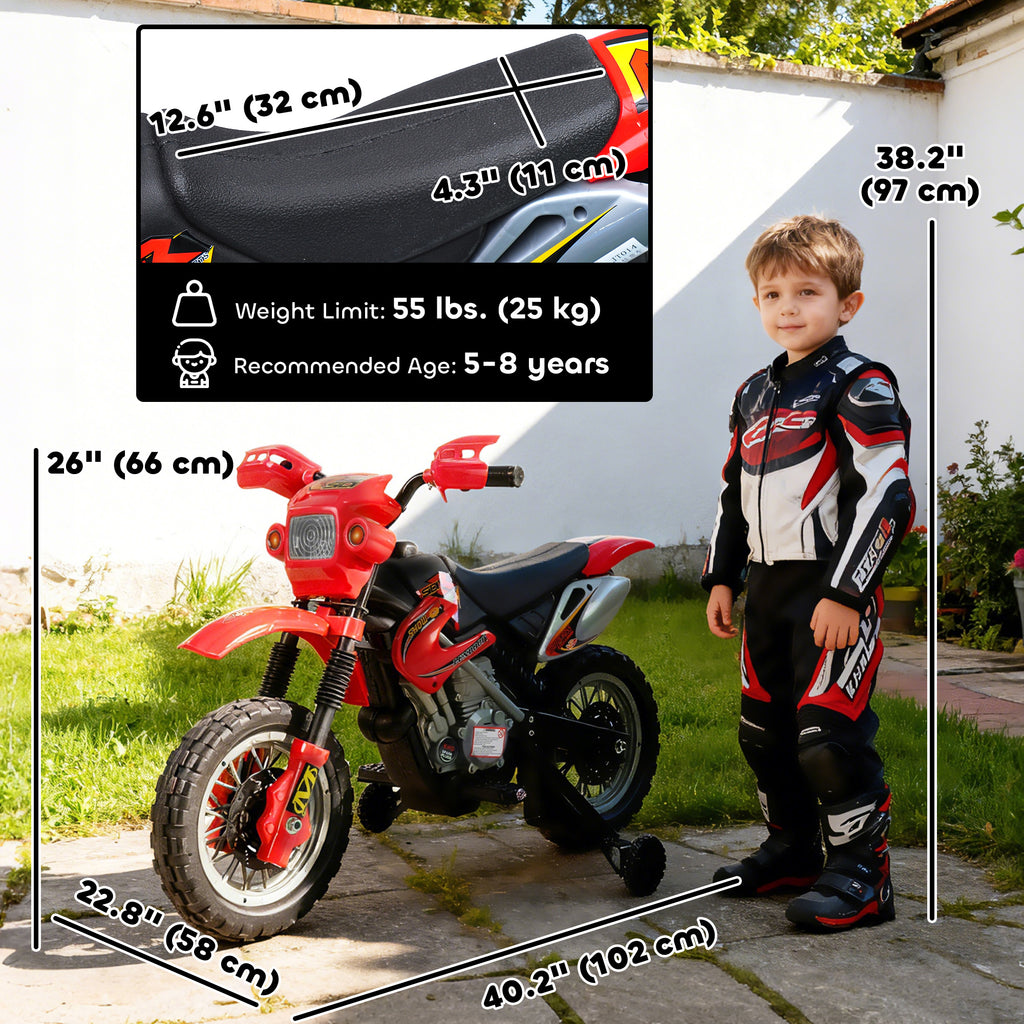 Aosom 6V Kid Electric Ride On Motorcycle Powered Dirt Bike Battery Scooter For 3-6 Year Old Kids Toddlers W/ Training Wheels Red