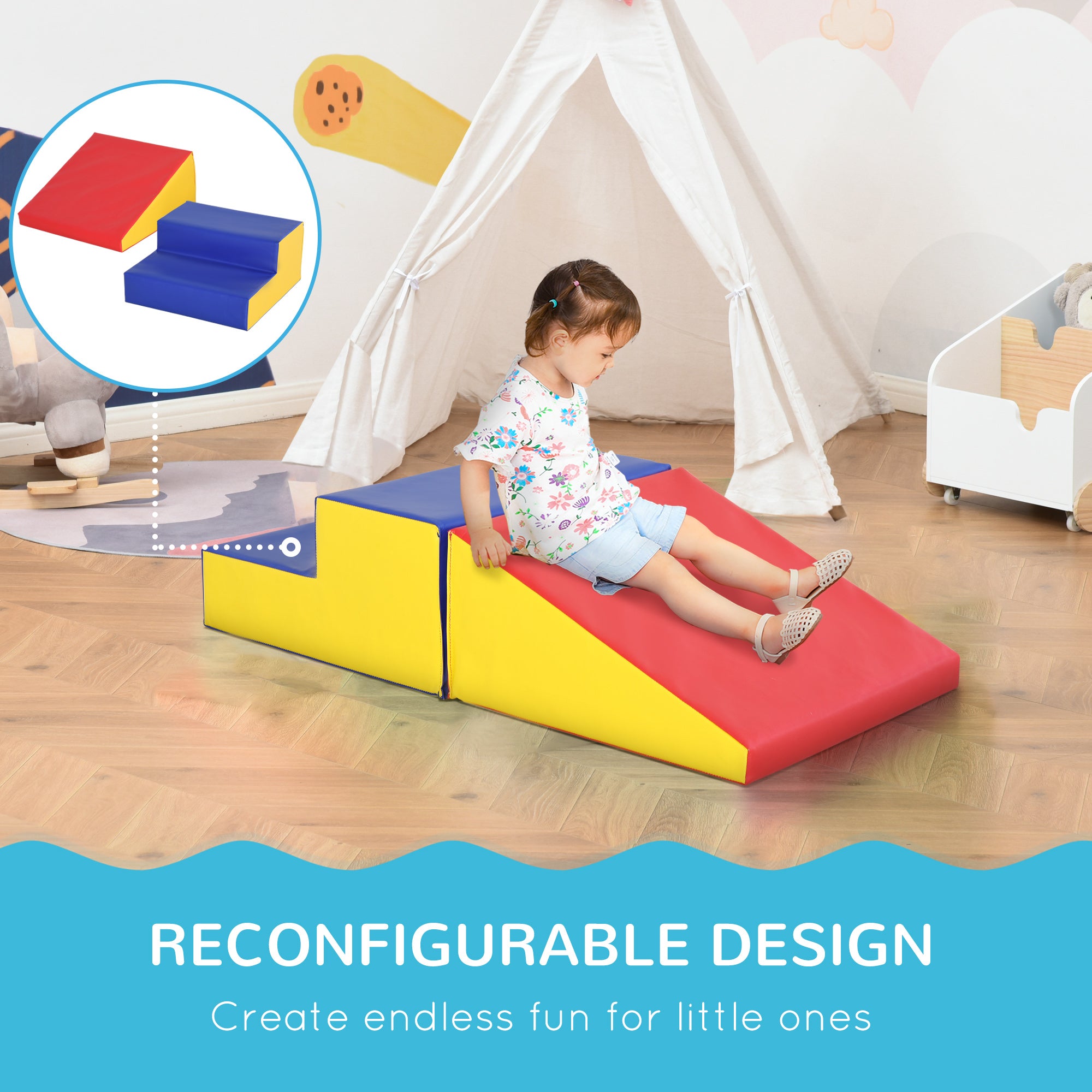 Soozier 2-Piece Climb and Crawl Activity Soft Play Set, Secure Foam Blocks Playset for Toddler Preschooler Babies Indoor, Activity Structure Play Equipment, Multi-colour
