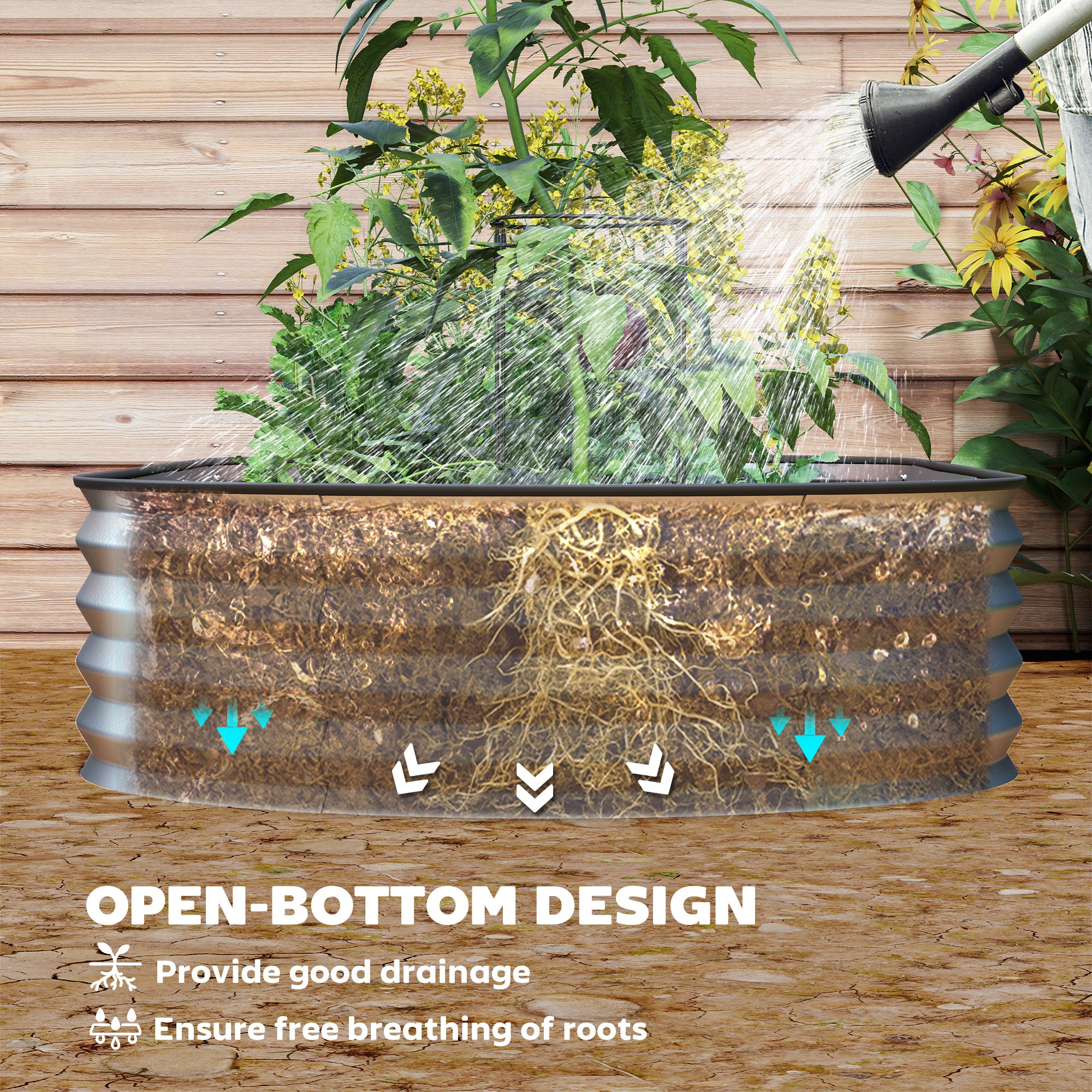 6' x 3' x 1' Large Outdoor Planter Box, Galvanized Raised Garden Bed with Metal Plant Stake, Silver