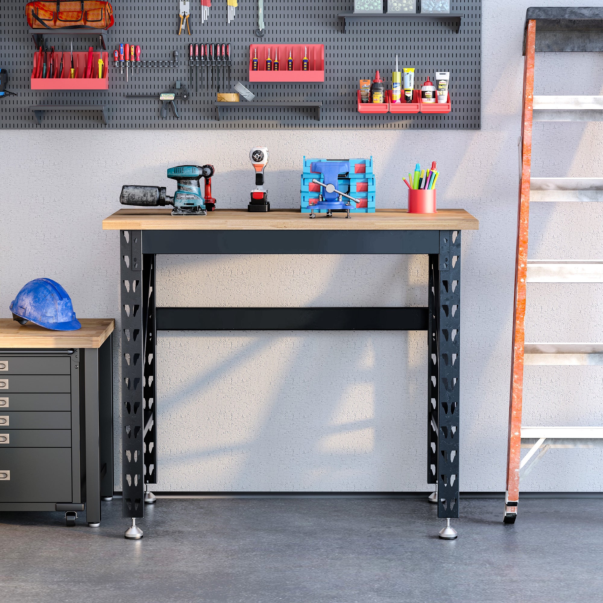45" Workbench, Solid Wood Tabletop Workstation, Work Table with Four Adjustable Foot Pads, Weight Capacity 1100 Lbs