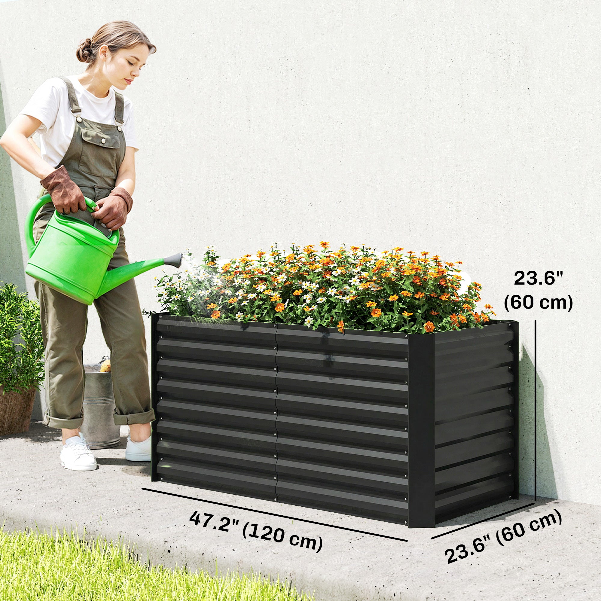 Set of 2 Galvanized Metal Planters for Outdoor Plants, 4' x 2' x 2' Raised Garden Bed, Black